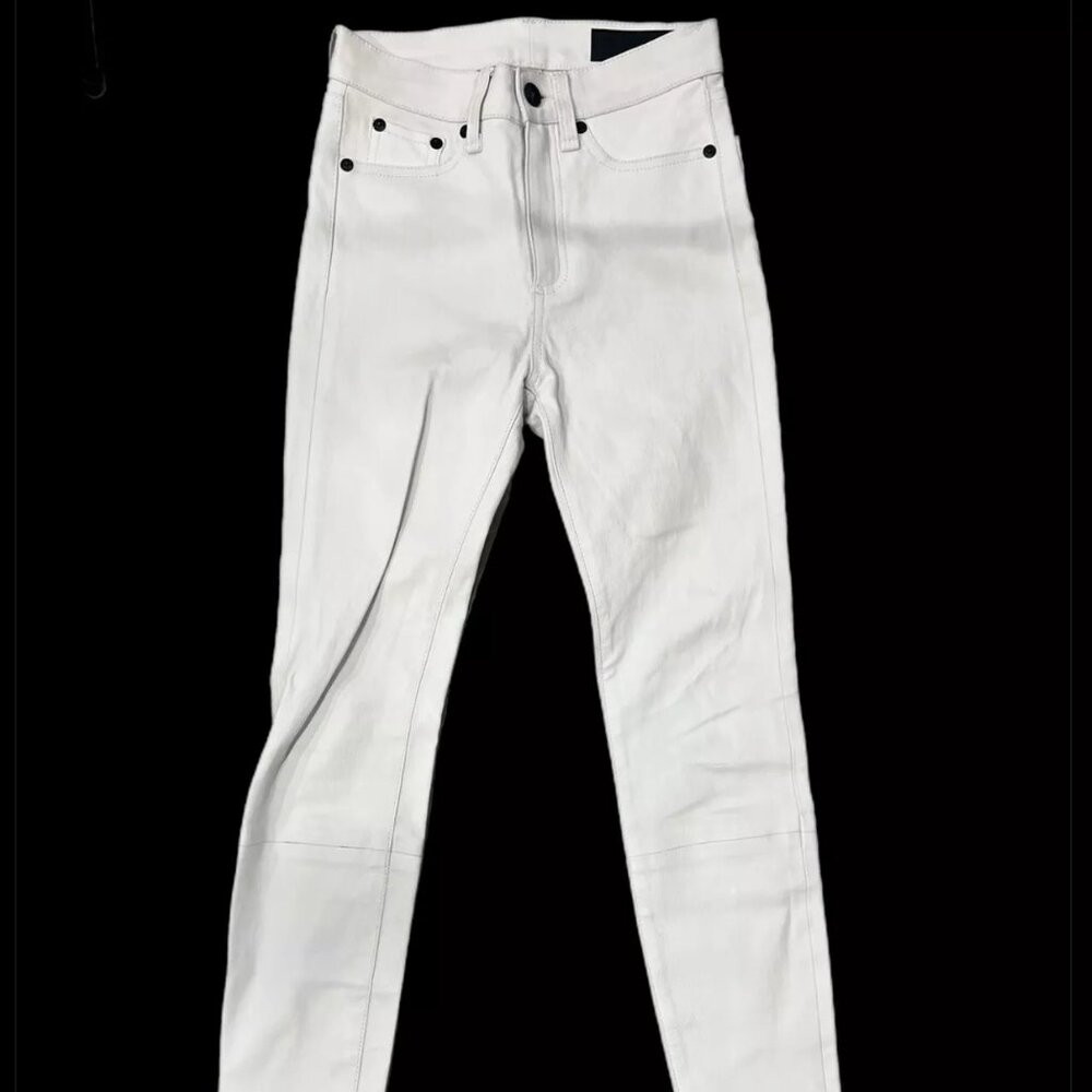 Rag & Bone High Rise Capri White Leather Ankle Jean Women’s Size 24 Ankle Slits